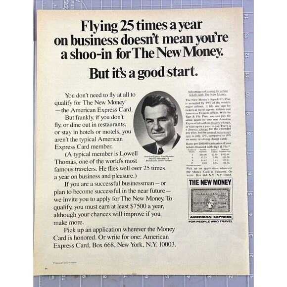 American Express Card "The New Money Advantages for Airline Travel"Print Ad 1970 - Picture 2 of 3